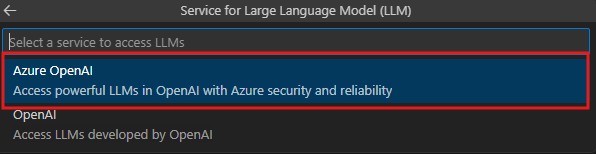 Screenshot shows the options to configure LLM service.