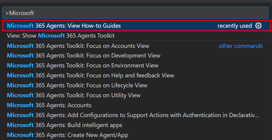 Screenshot shows option to add capabilities by using command palette.