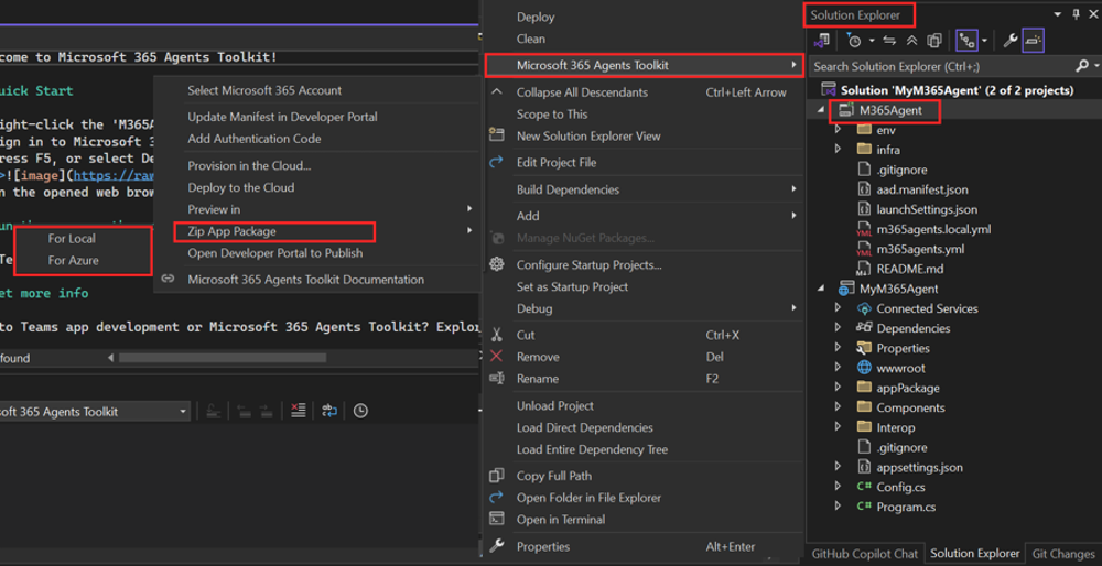 Screenshot shows the solution zip app package for local or Azure.