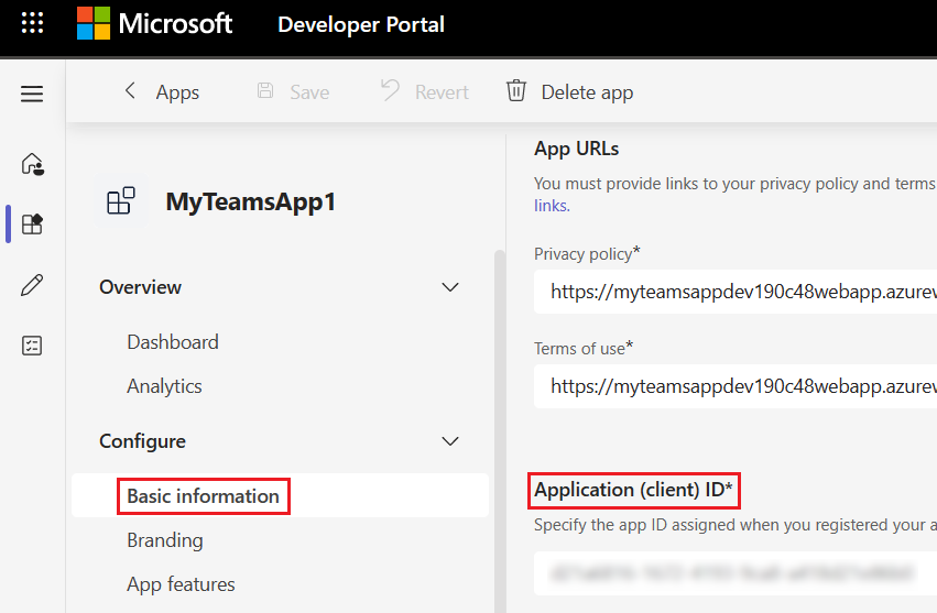 Screenshot shows basic information of the app in Developer Portal.