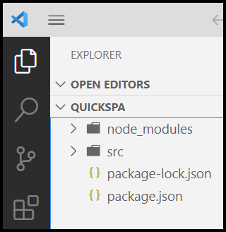 Shows the newly created quickspa project before any files are added.