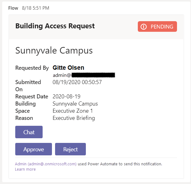 Screenshot of the Building Access app request screen.