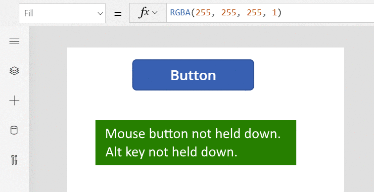 Animation that shows holding down the Alt key before selecting a button control, which triggers the OnSelect property and displays a notification.