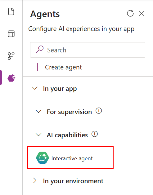App Designer Agents pane Interactive agent