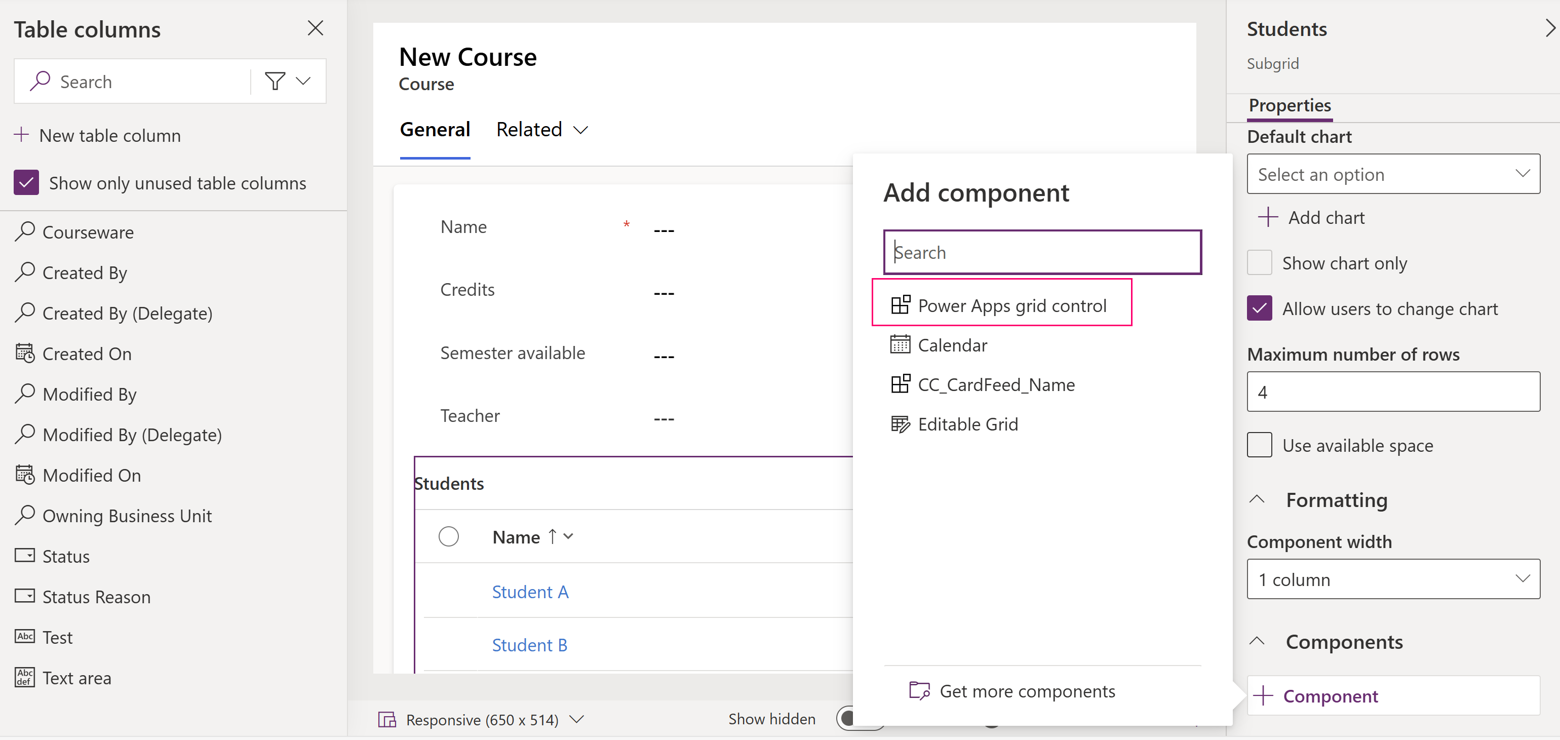 Add the Power Apps read-only grid control to a table