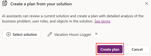 Screenshot of the interface for selecting a solution and creating a plan.