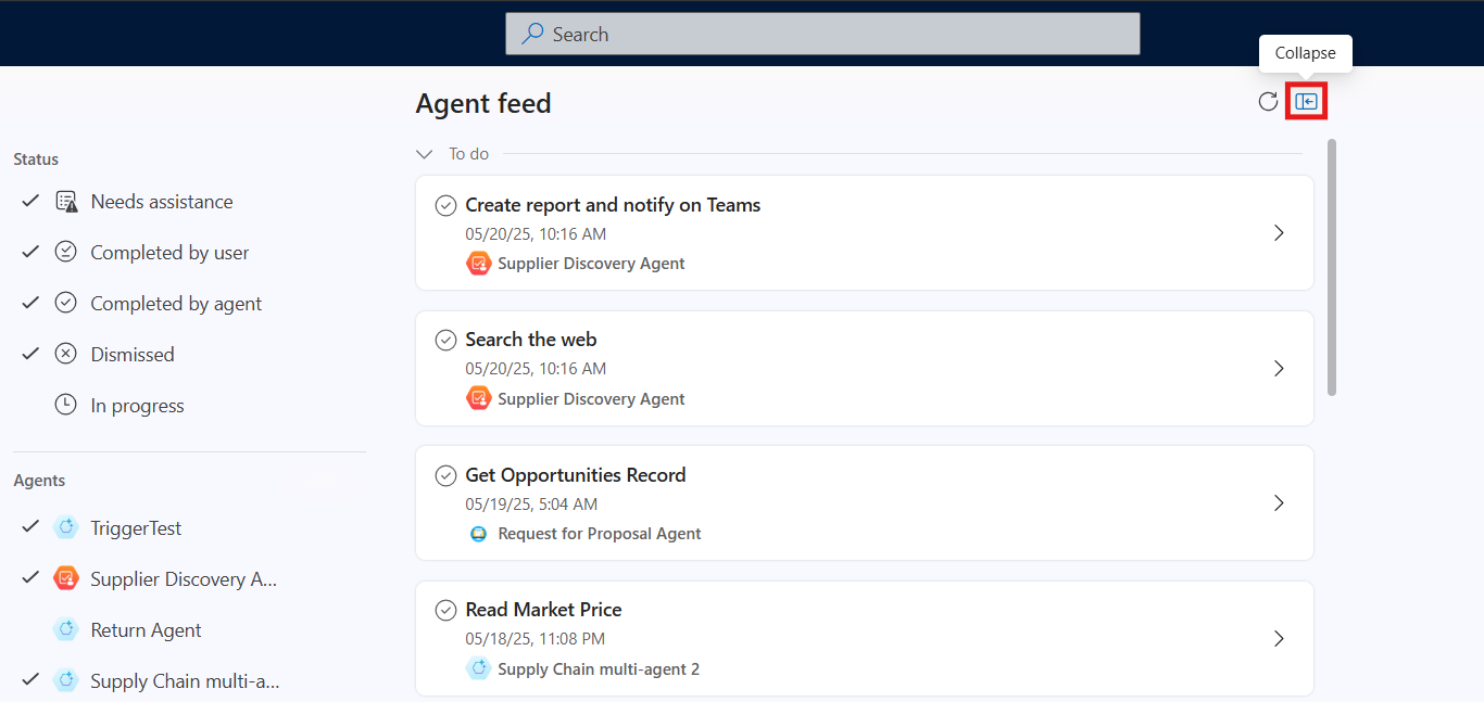 Agent feed collapse