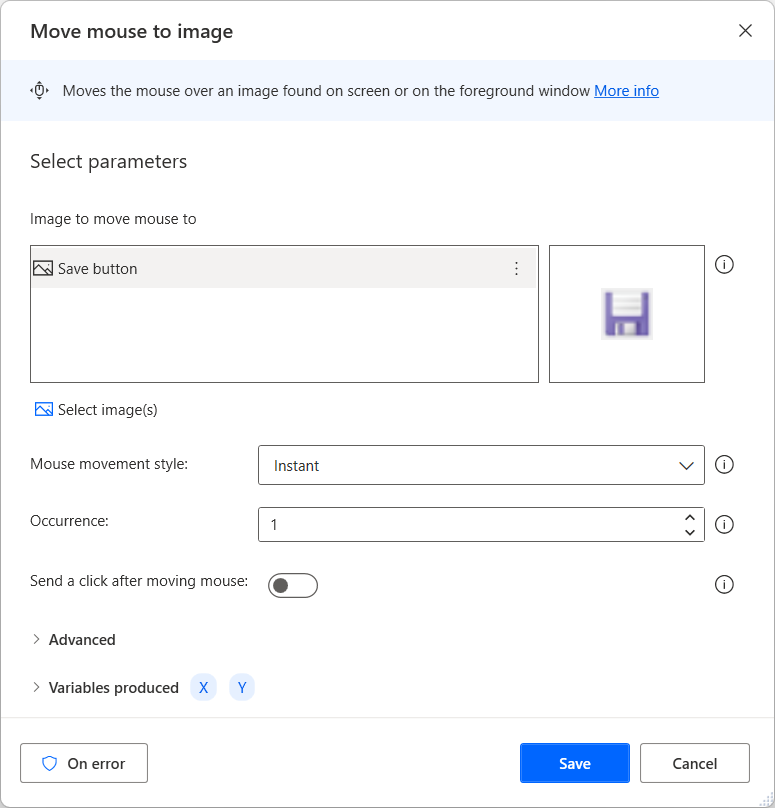 Screenshot of the Move mouse to image action.