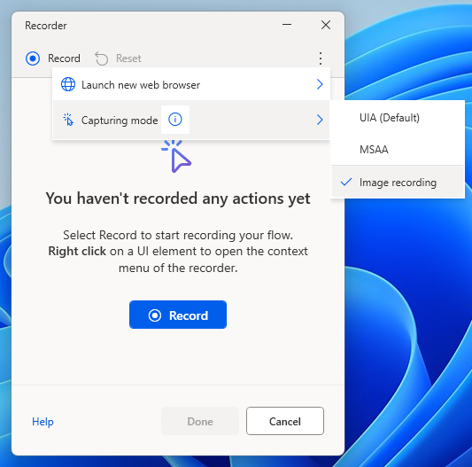 Screenshot of the Image recording button.