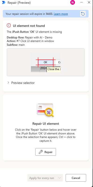 Screenshot of user capturing the required UI element manually.