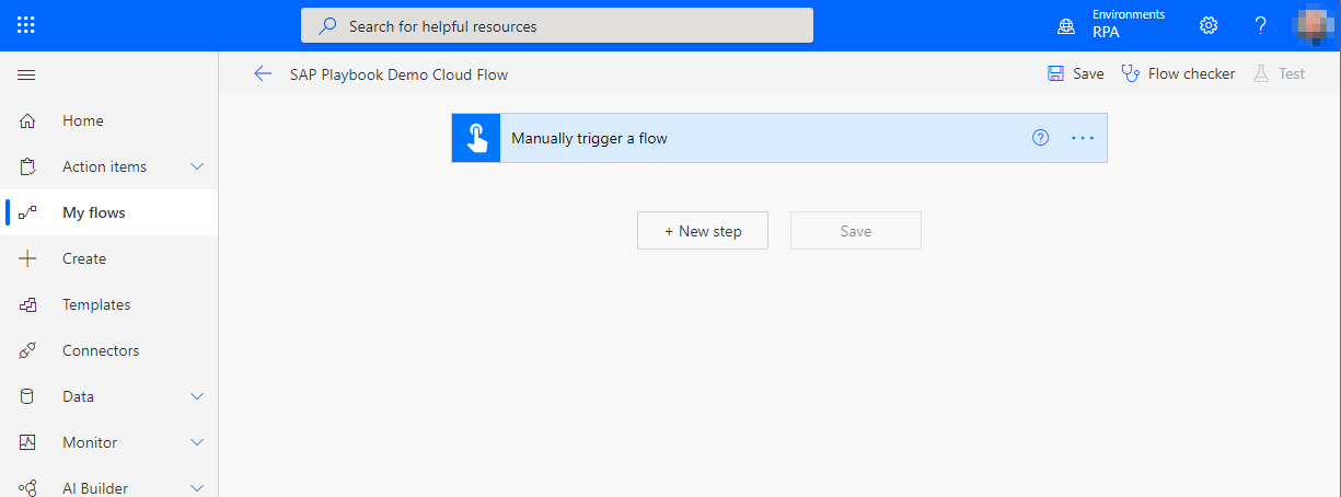 Screenshot of the cloud flow authoring canvas in Power Automate.