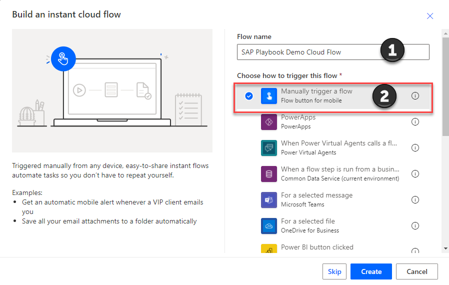 Screenshot of new cloud flow dialog wizard in Power Automate.