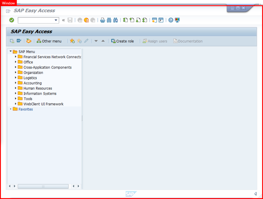 Screenshot of an SAP Easy Access Window surrounded by a red border.
