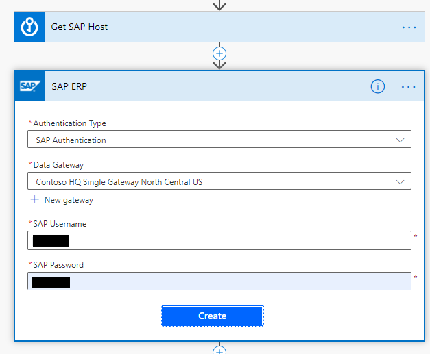 Screenshot of the SAP ERP action setup screen.