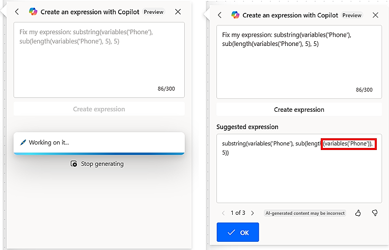 Screenshot of a suggested fix for an erroneous expression.