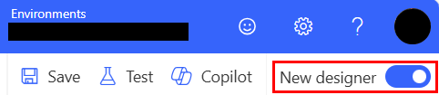 Screenshot of the 'New designer' toggle.