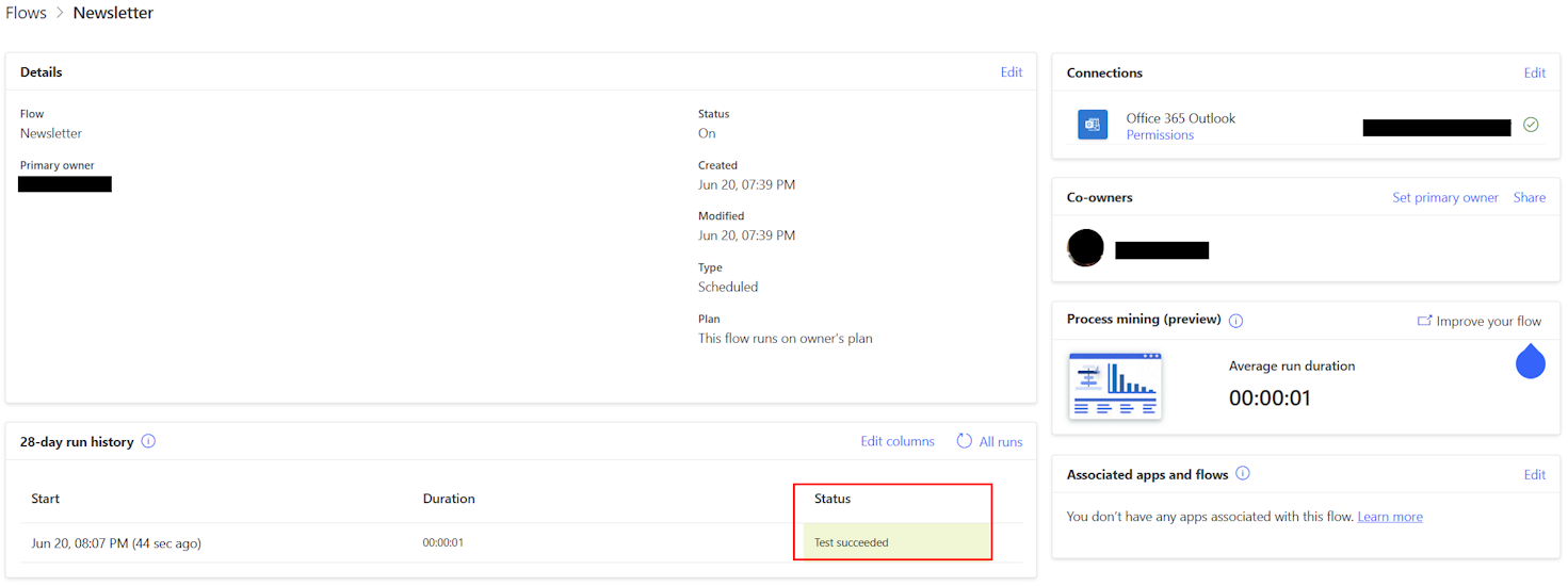 Screenshot of the details screen for your new cloud flow.