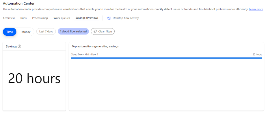 Screenshot of a savings in Automation Center.