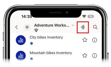 Screenshot showing the Register on an NFC tag option on a workspace in the Power BI mobile app.