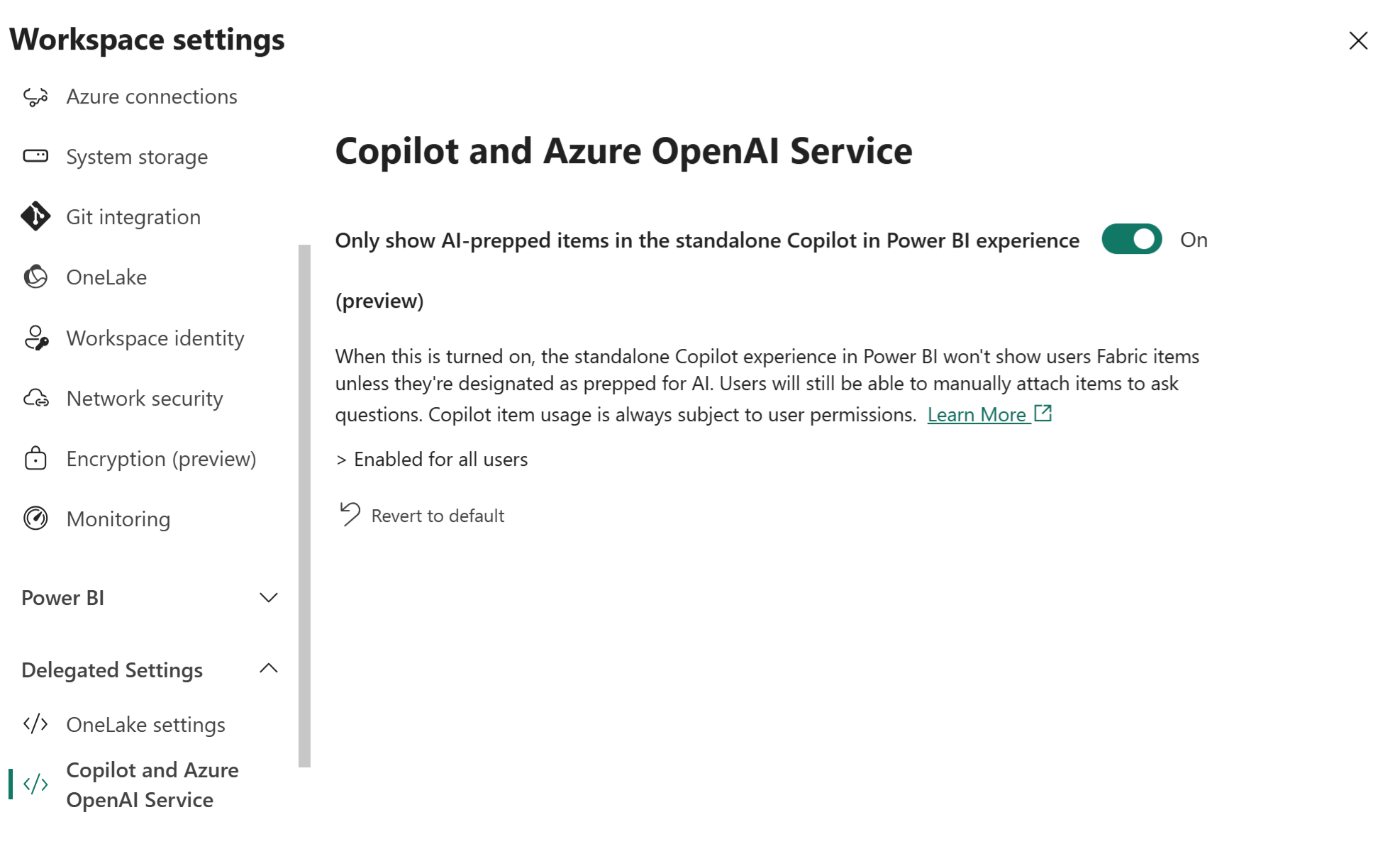 Delegated workspace setting to limit search to prepped content.