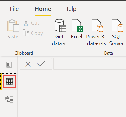 Screenshot of Table view icon in Power B I Desktop.
