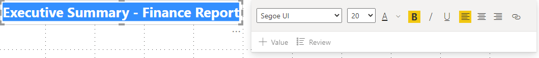 Screenshot of text box title selected for formatting.