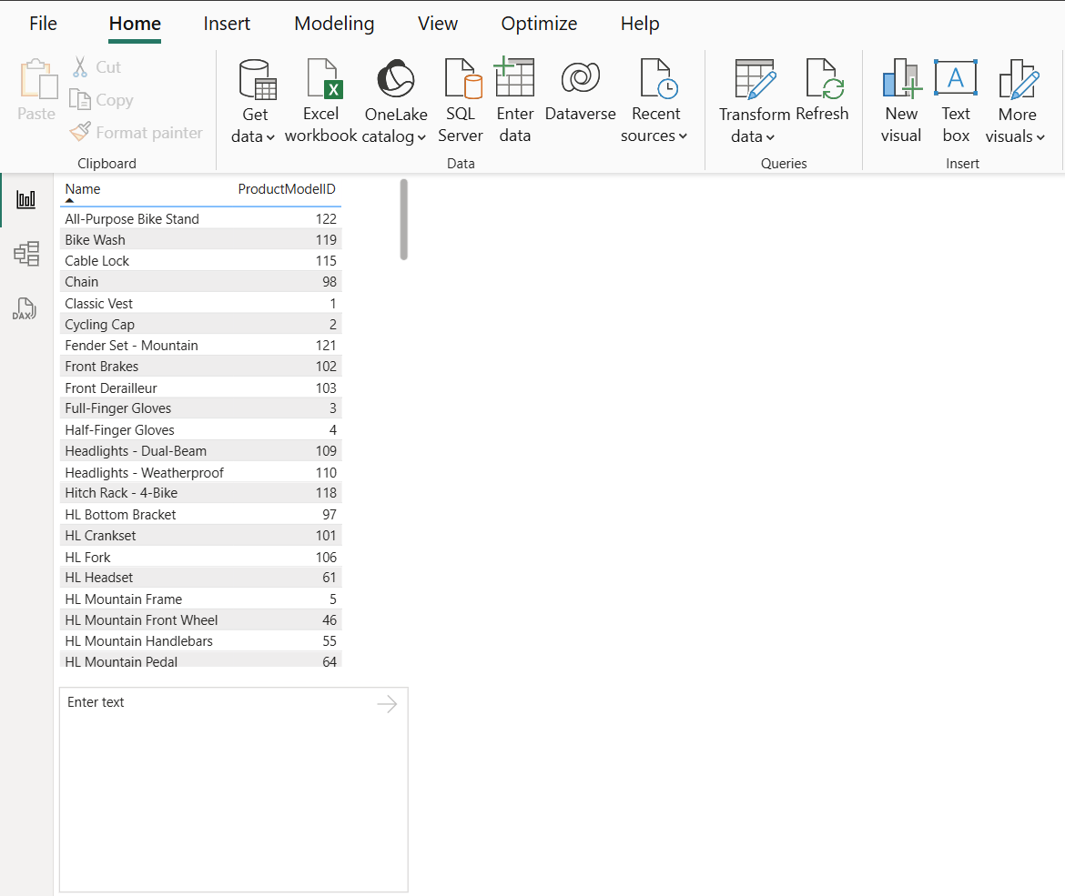 Screenshot that shows the Power BI report with a text slicer added to it.
