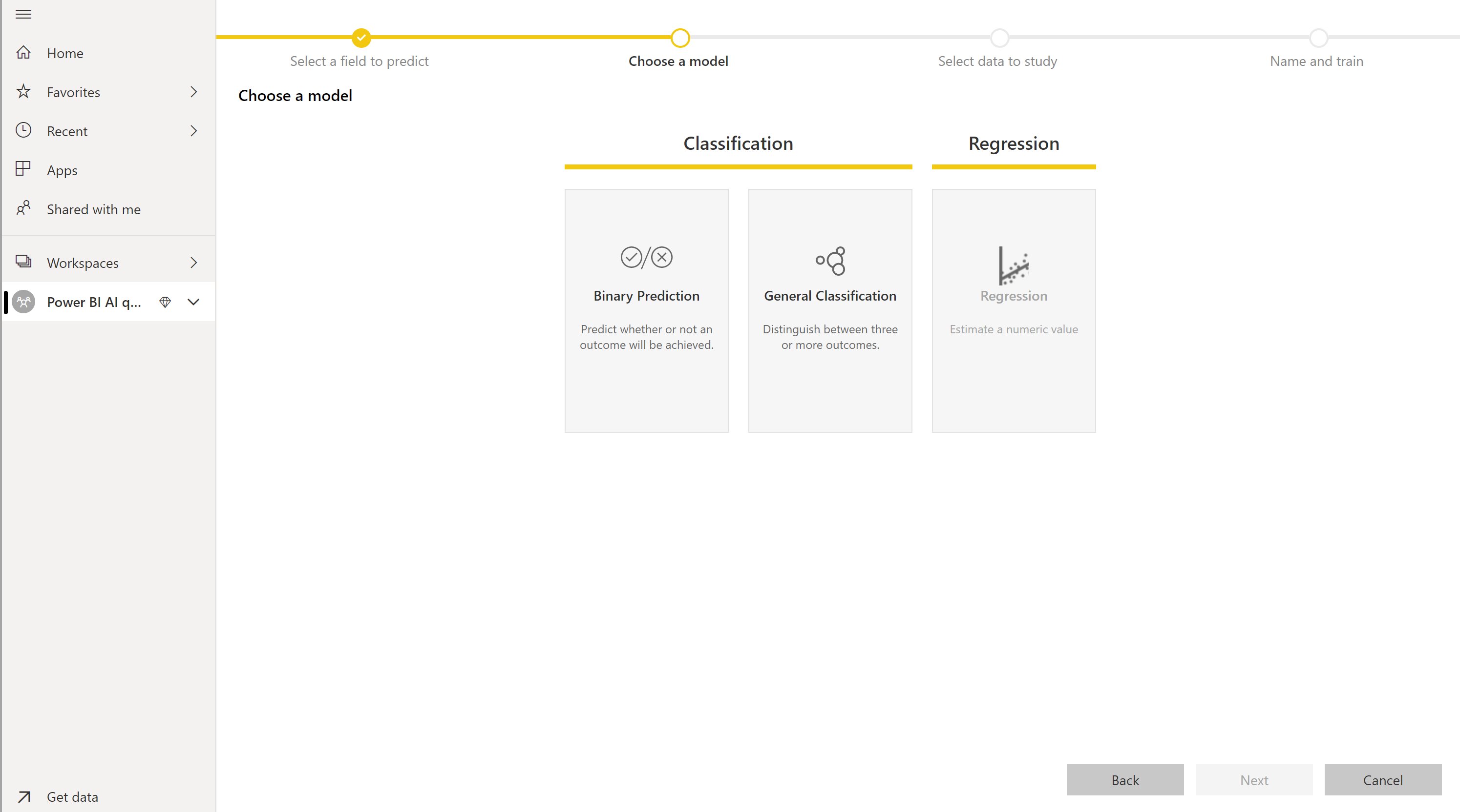 Screenshot showing the Choose a model page.