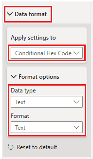 Screenshot of the formatting pane showing you should apply a data type to your visual calculation of text.