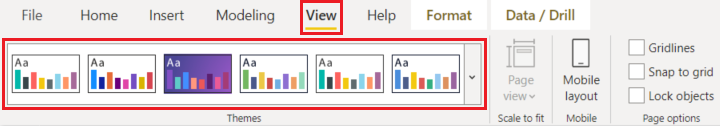 Screenshot of theme options under the View menu.