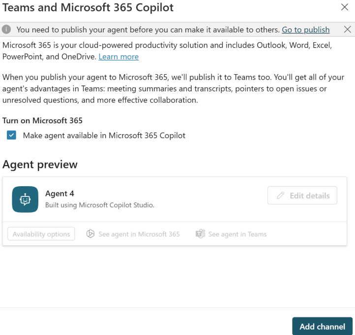 Screenshot showing the successful channel addition with access links.