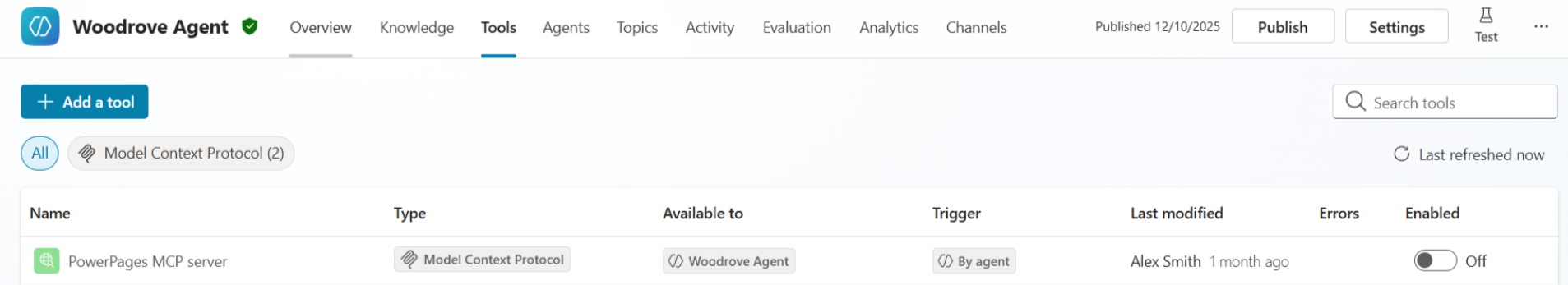 Screenshot showing MCP server option in Tools section.