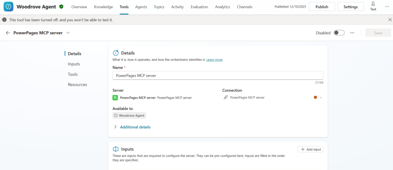 Screenshot showing MCP server details.