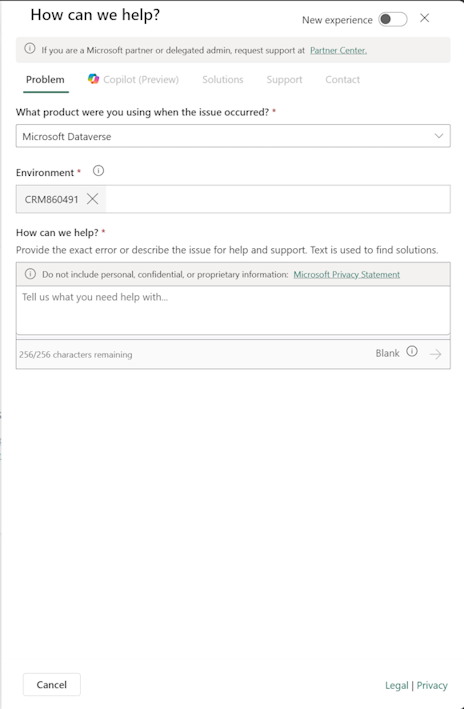 Screenshot shows the product options needing support environments.