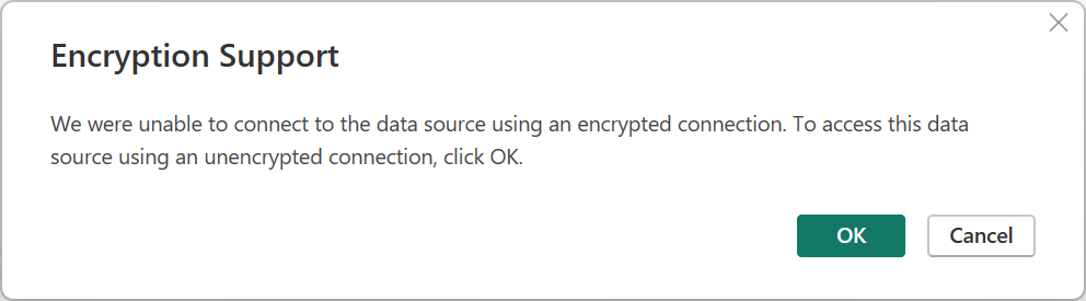 Screenshot of the Azure SQL database encryption support dialog.