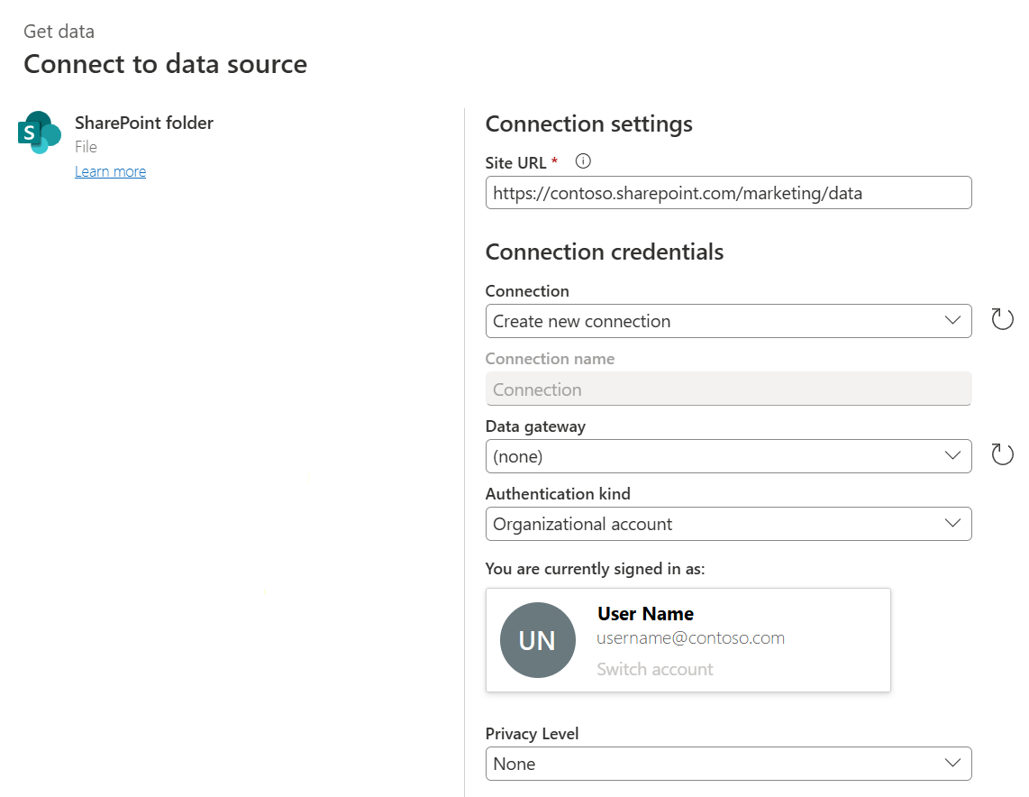 Screenshot of the online folder selection and sign in.
