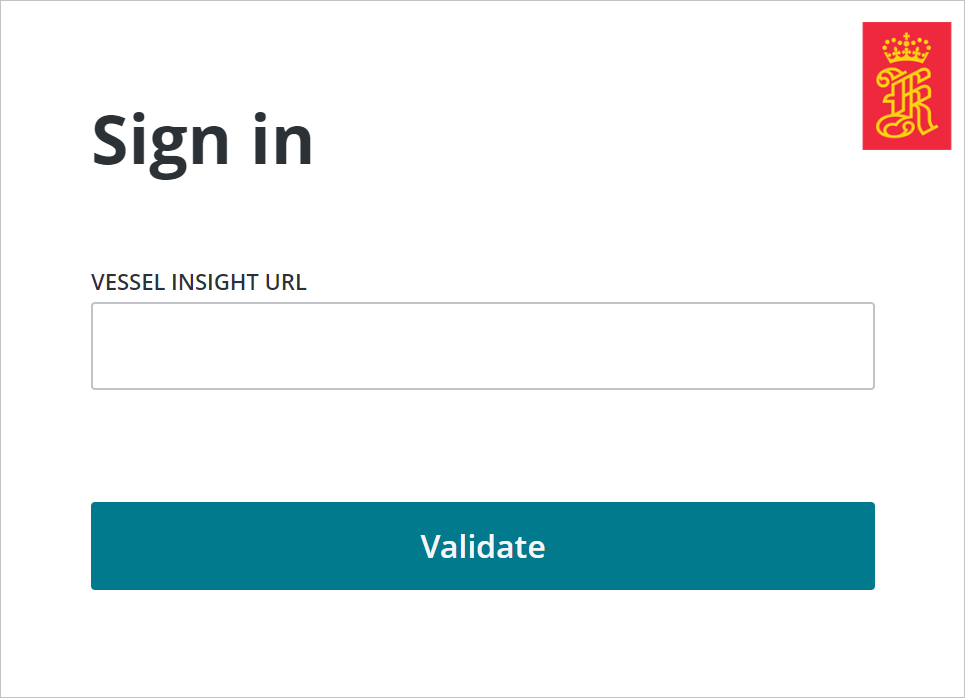 Screenshot of the Vessel Insight dialog where you insert your Vessel Insight tenant.
