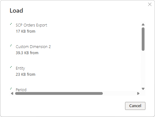 Screenshot of the load dialog indicating the status of the load operation.