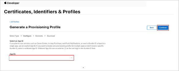 Select the App ID