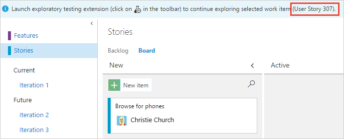 The banner shows the work item for your session