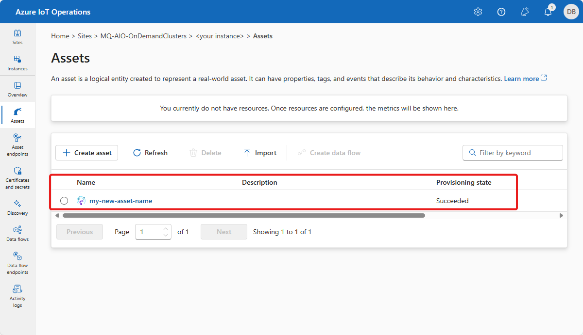 Screenshot that shows how to view the imported asset.