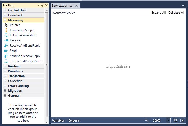 The toolbox with messaging tab expanded