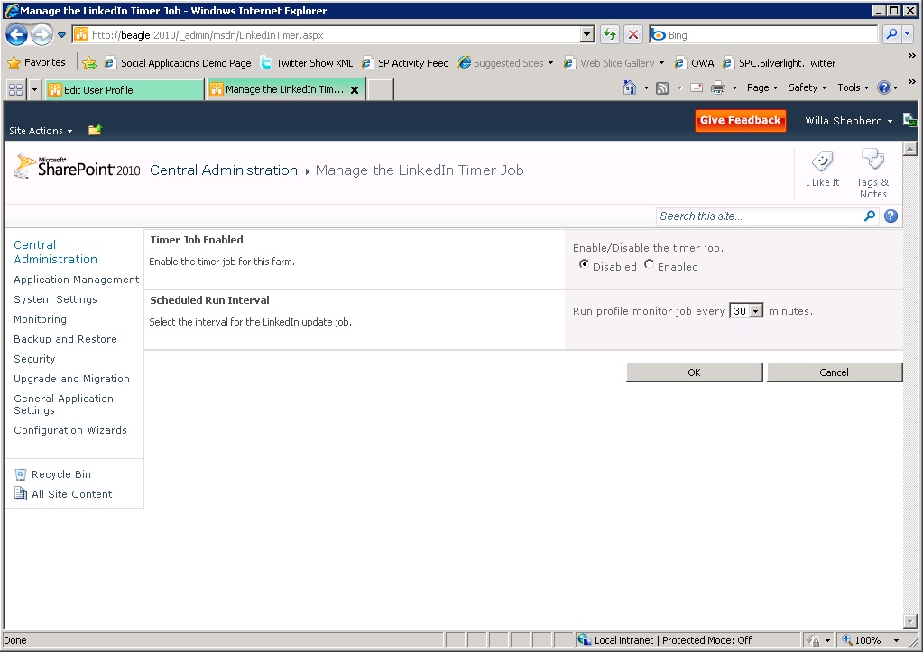 Manage the LinkedIn Timer Job page