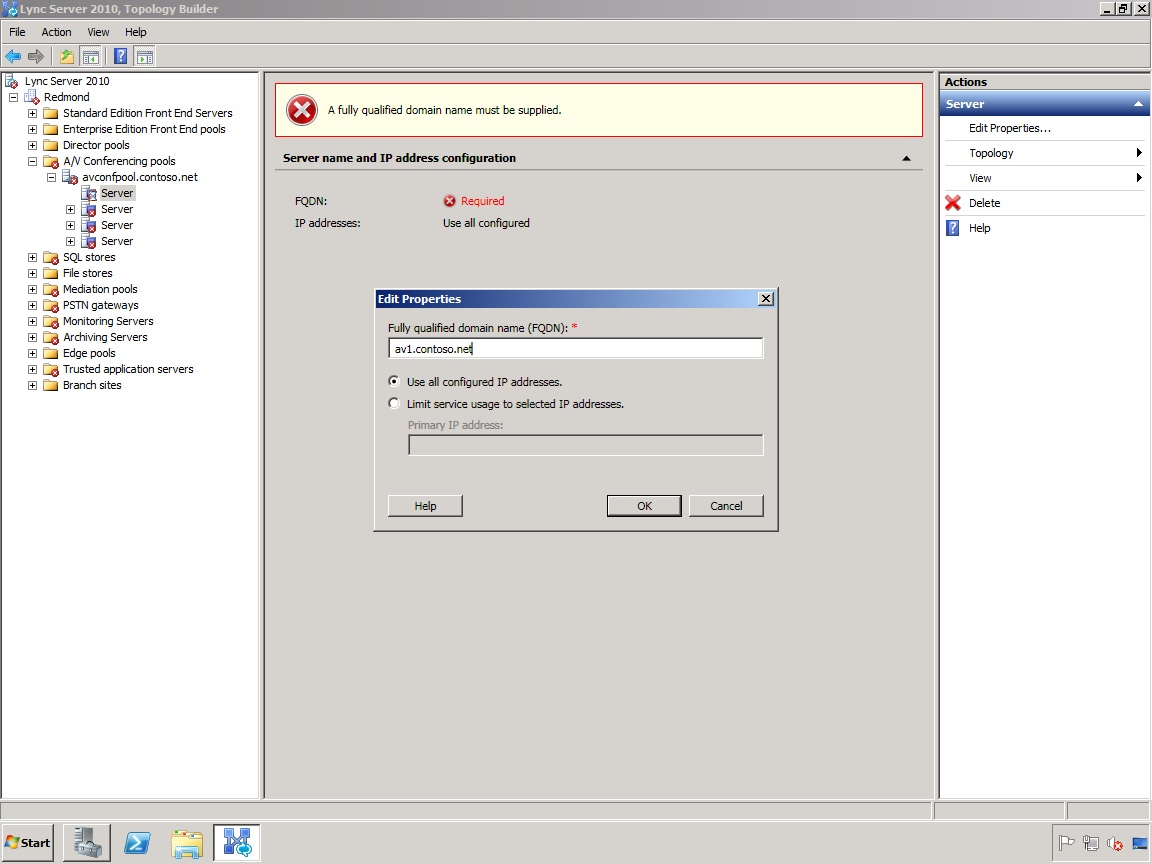 Topology Builder A/V Conferencing Servers