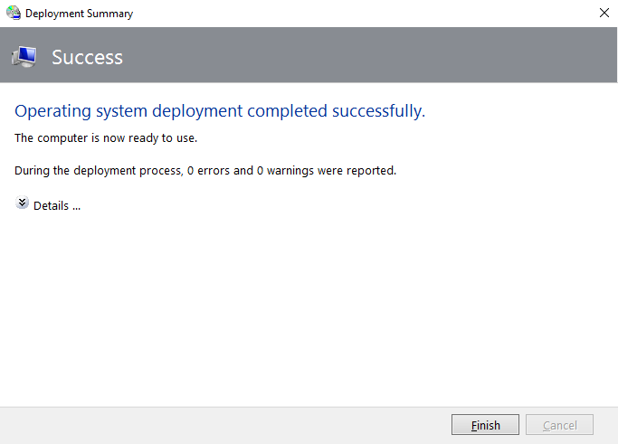 Screenshot of the Deployment Summary window.