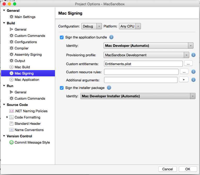 Setting the provisioning profile