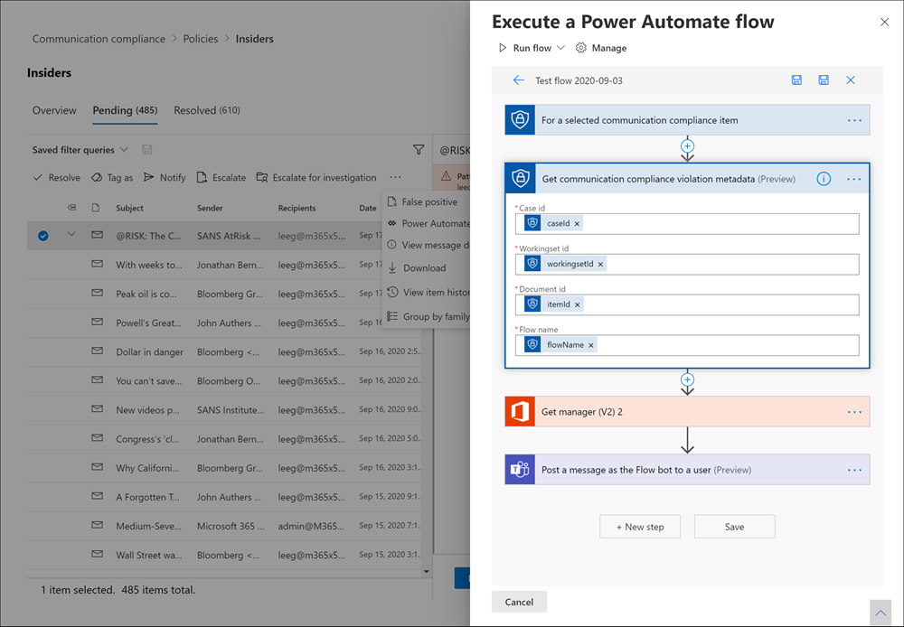 Communication Compliance Power Automate.