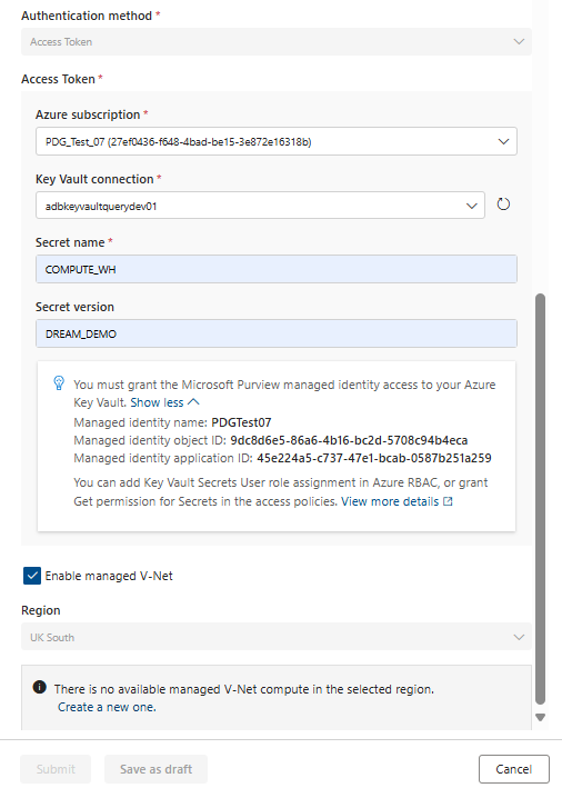 Screenshot that shows how to configure databricks connection token.
