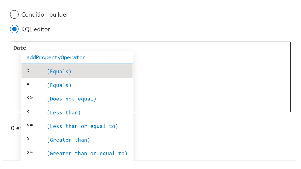 KeyQL editor suggests operators