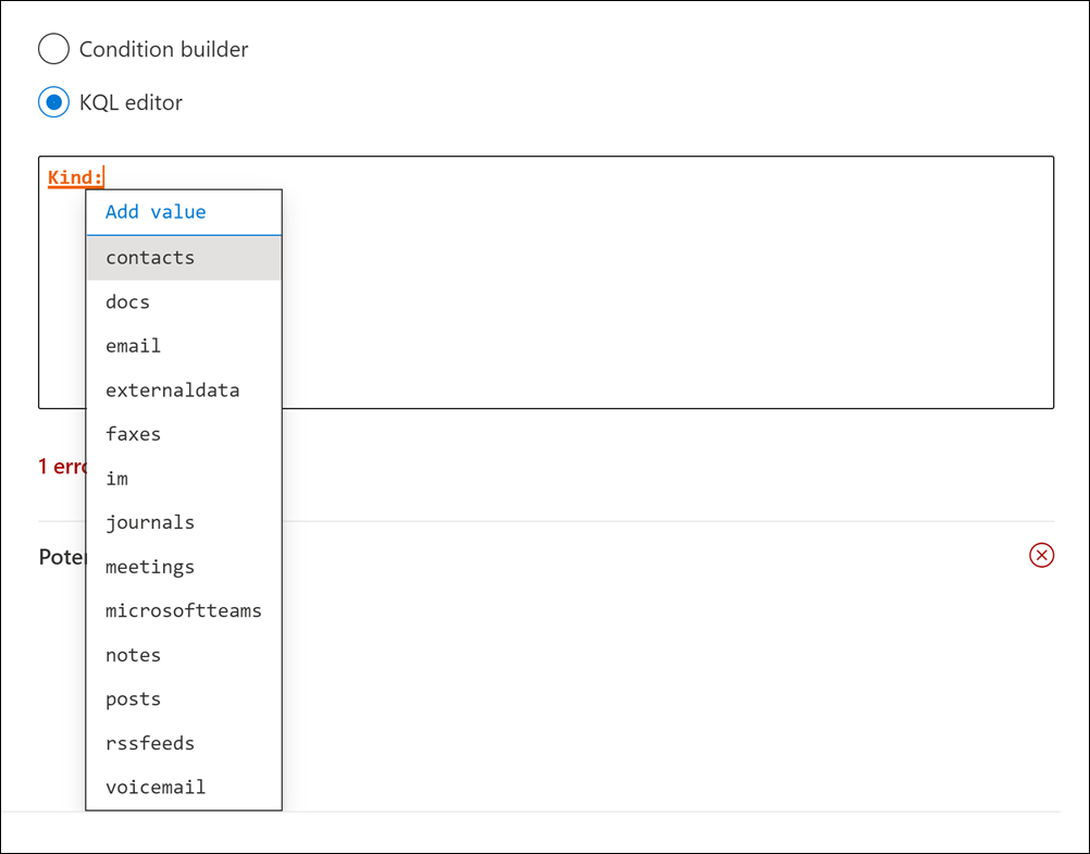 KeyQL editor suggests values for some properties